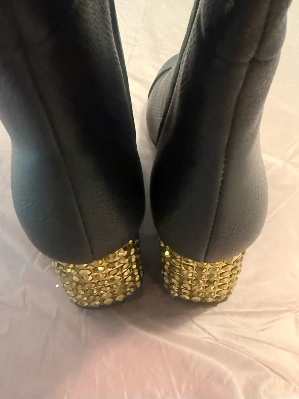 NWOT Kurt Geiger Mayfair Black Leather Over The Knee Boots Gold Heel Size 6.5